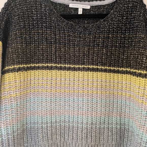 Victoria Secret Gray/Yellow/Black Sweater Womens M Chunky Crop Y2K Cotton/Wool - Picture 9 of 10